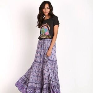 Spell & The Gypsy Kombi Maxi Skirt Purple Floral Hummingbird Size Large EUC